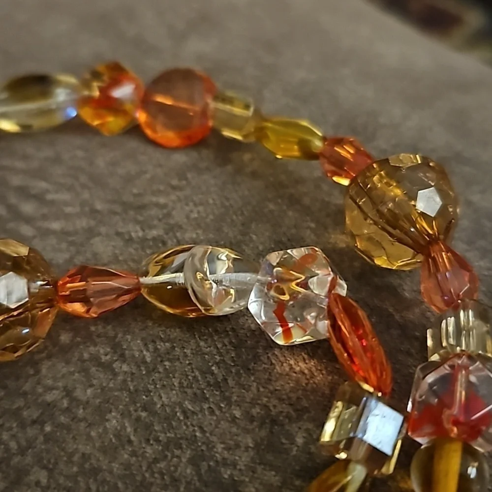 HANDMADE Orange Dichroic Glass Pendant Beaded Necklace
